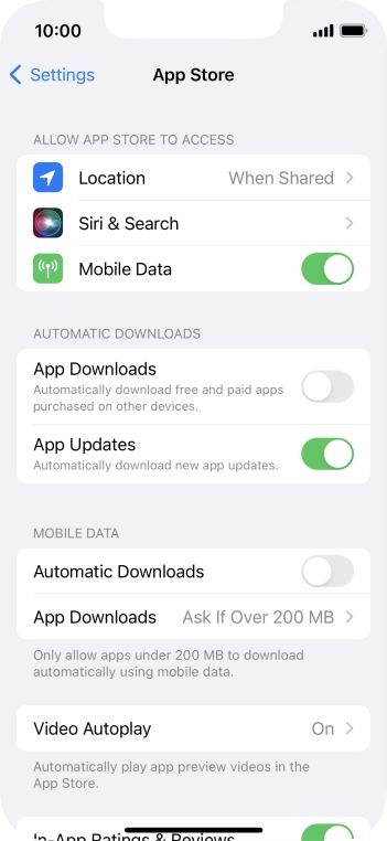 Press the indicator next to 'App Updates' to turn the function on or off.