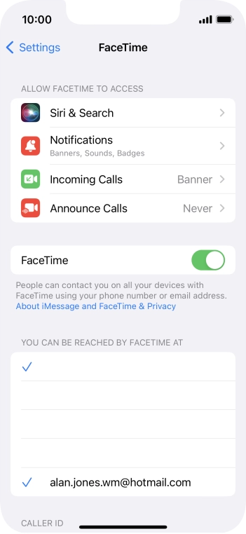Press the indicator next to 'FaceTime' to turn the function on or off. Press the indicator next to 'FaceTime' to turn the function on or off.