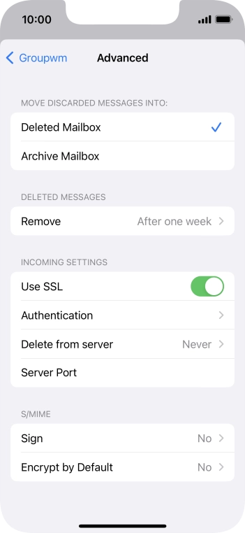 Press the indicator next to 'Use SSL' to turn off the function.