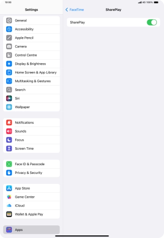 Press the indicator next to 'SharePlay' to turn the function on or off.