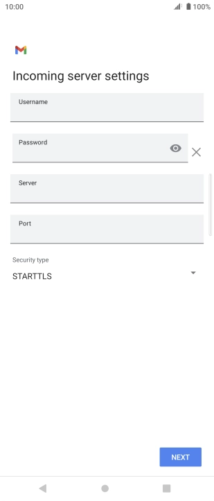Press the field below 'Username' and key in the username for your email account. Press the field below 'Username' and key in the username for your email account.