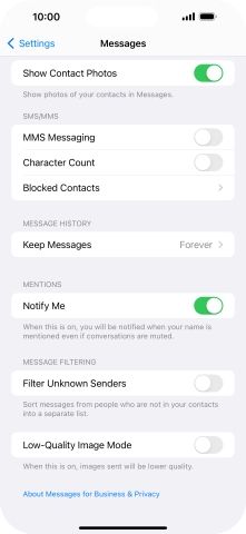 Press the indicator next to 'MMS Messaging' to turn on the function.
