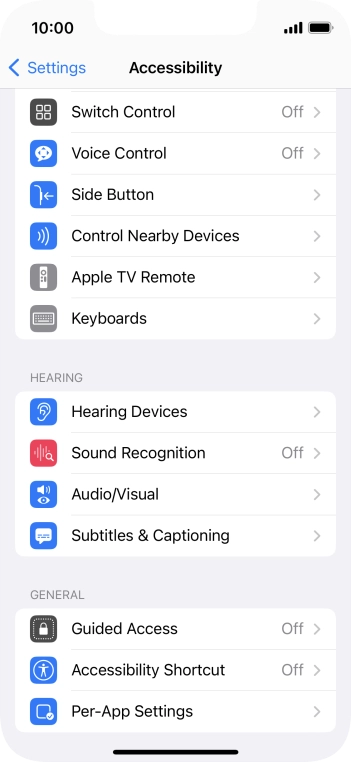 Press the required category below 'HEARING' and follow the instructions on the screen to select the required settings.