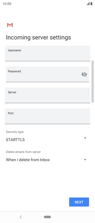 Press the field below 'Username' and key in the username for your email account. Press the field below 'Username' and key in the username for your email account.