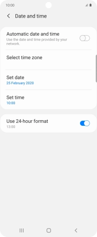 Press the indicator next to 'Automatic date and time' to turn on the function.