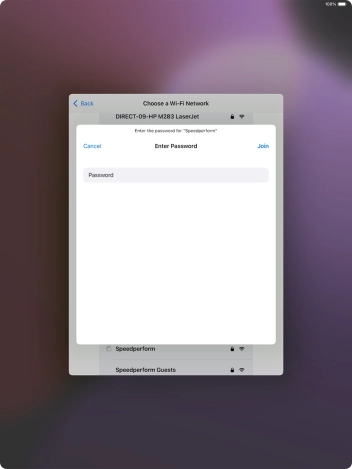 Key in the password for the WiFi network and press Join.