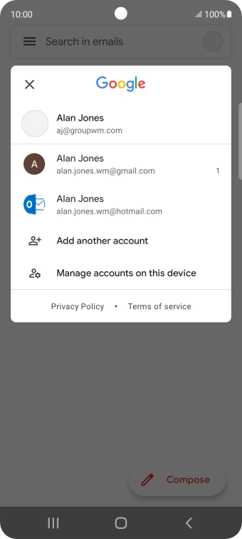Press the required email account. Press the required email account.
