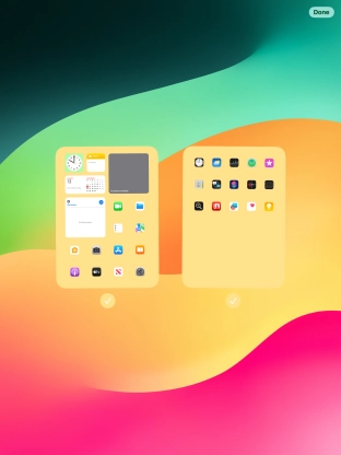 Press the fields below the required home screen pages to select or deselect them.