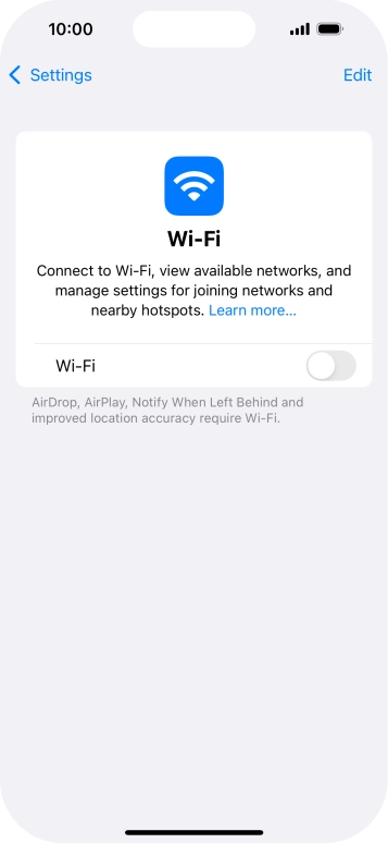 Press the indicator next to 'Wi-Fi' to turn on the function.