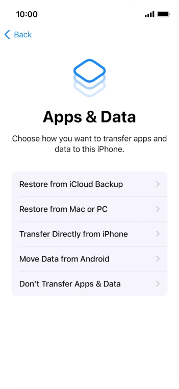 Press Don't Transfer Apps & Data and follow the instructions on the screen to finish the activation. Press Don't Transfer Apps & Data and follow the instructions on the screen to finish the activation.