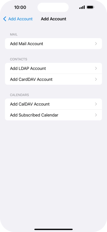 Press Add Mail Account. Press Add Mail Account.