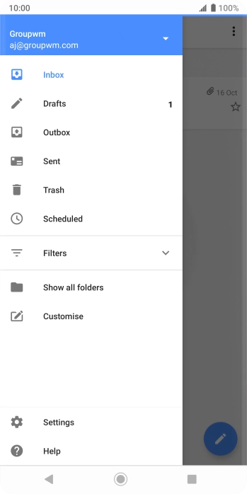 Press the email account drop down list. Press the email account drop down list.