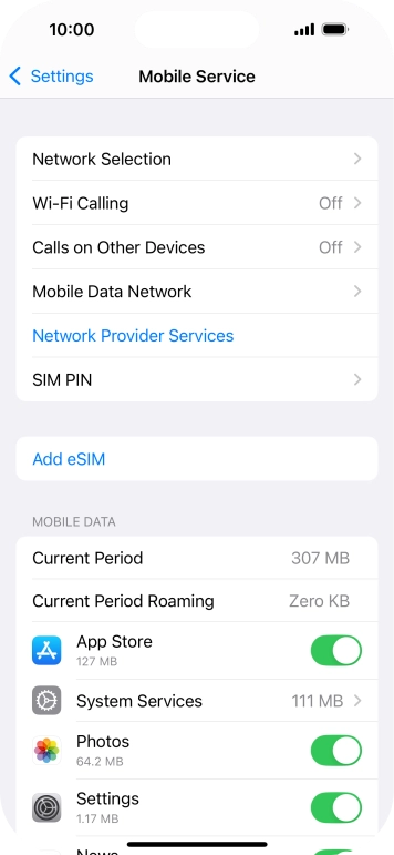 Press the indicators next to the required applications to turn the function on or off.
