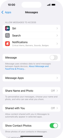 Press the indicator next to 'iMessage' to turn on the function.