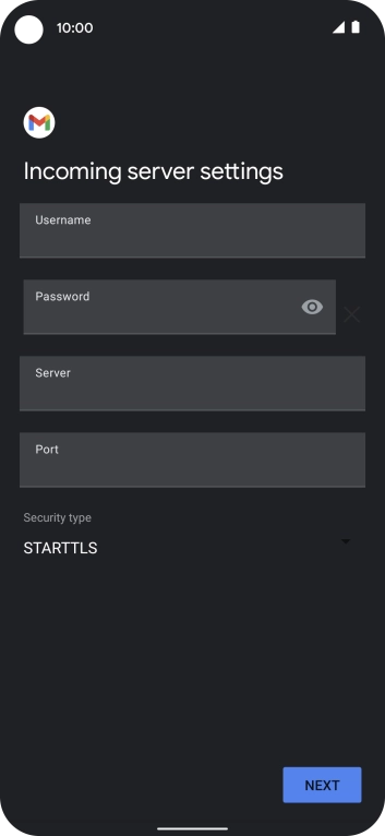 Press the field below 'Username' and key in the username for your email account. Press the field below 'Username' and key in the username for your email account.
