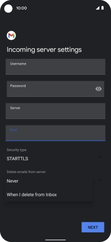 Press Never to keep emails on the server when you delete them on your phone.
