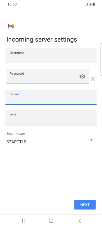 Press the field below 'Port' and key in 143. Press the field below 'Port' and key in 143.