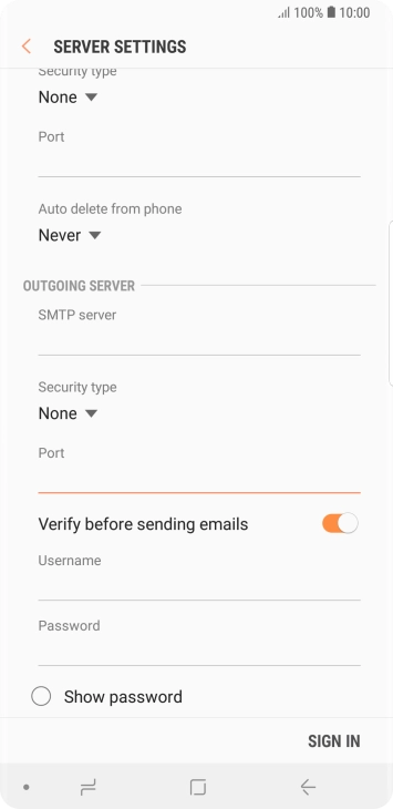 Press the indicator next to 'Verify before sending emails' to turn on the function. Press the indicator next to 'Verify before sending emails' to turn on the function.