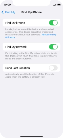 Press the indicator next to 'Find My network' to turn the function on or off. If you turn on the function, you need to follow the instructions on the screen to finish the activation.