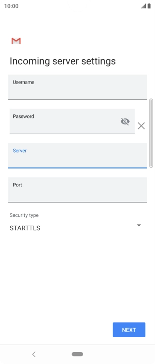 Press the field below 'Port' and key in 143. Press the field below 'Port' and key in 143.