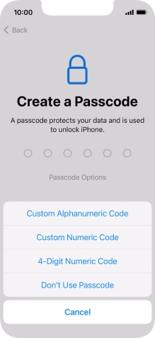 Follow the instructions on the screen to turn on the phone lock code or press Don't Use Passcode.