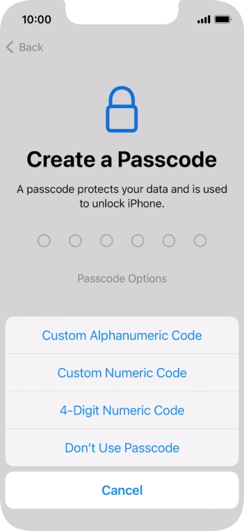 Follow the instructions on the screen to turn on the phone lock code or press Don't Use Passcode. Follow the instructions on the screen to turn on the phone lock code or press Don't Use Passcode.