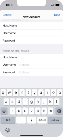 Press Username and key in the username for your email account.