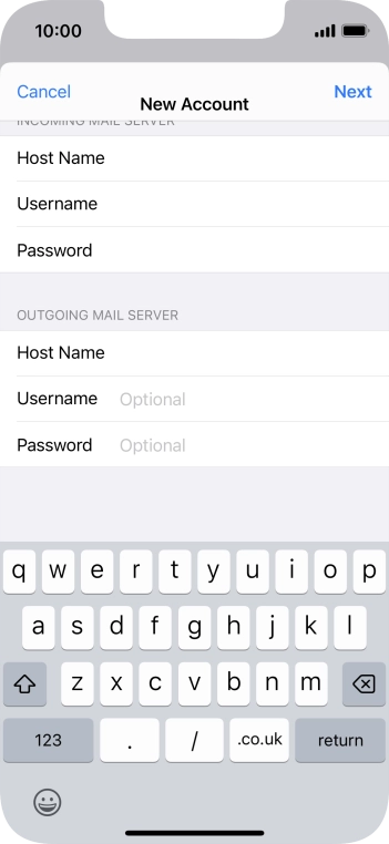 Press Username and key in the username for your email account.