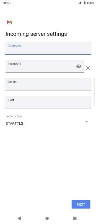 Press the field below 'Server' and key in the name of your email provider's incoming server. Press the field below 'Server' and key in the name of your email provider's incoming server.