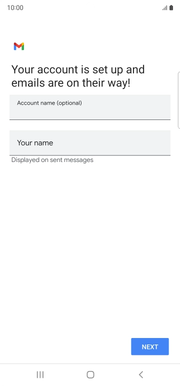 Press the field below 'Account name (optional)' and key in the required name. Press the field below 'Account name (optional)' and key in the required name.