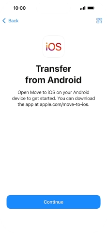 To transfer content to your phone, you need to install the app 'Move to iOS' on the Android phone. When the app is installed, press Continue.
