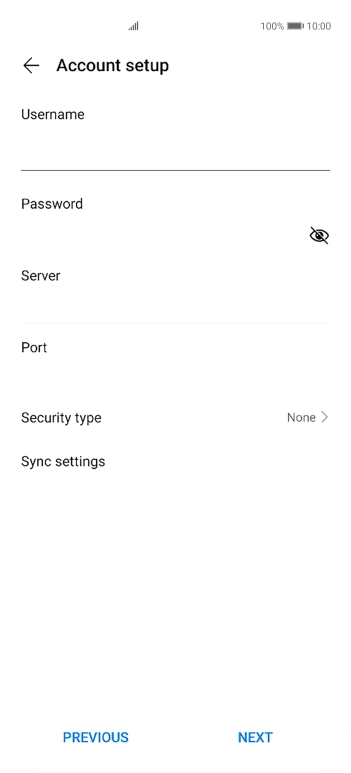 Press the field below 'Server' and key in the name of your email provider's incoming server. Press the field below 'Server' and key in the name of your email provider's incoming server.