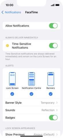 Press the indicator next to 'Allow Notifications' to turn notifications for the selected application on or off.