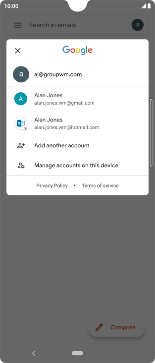 Press the required email account. Press the required email account.