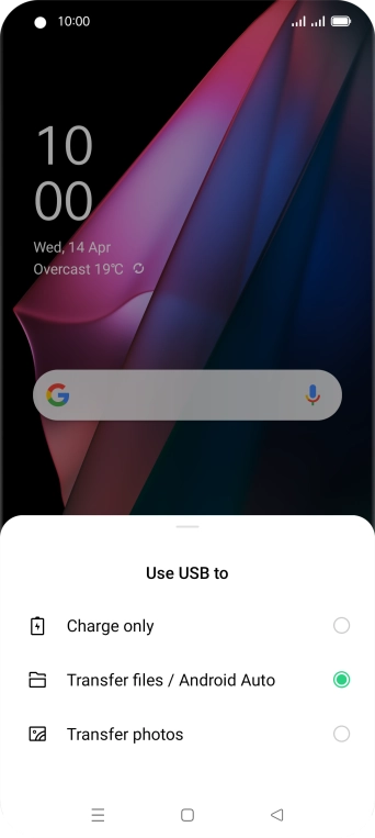 Press Transfer files / Android Auto.
