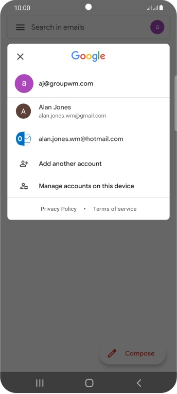 Press the required email account. Press the required email account.