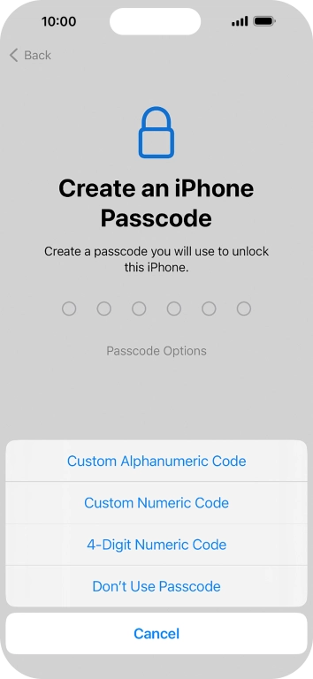 Follow the instructions on the screen to turn on the phone lock code or press Don't Use Passcode. Follow the instructions on the screen to turn on the phone lock code or press Don't Use Passcode.