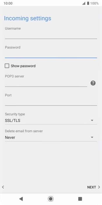 Press the field below 'Username' and key in the username for your email account. Press the field below 'Username' and key in the username for your email account.