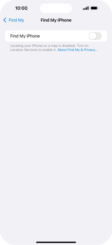 Press the indicator next to 'Find My iPhone' to turn on the function.