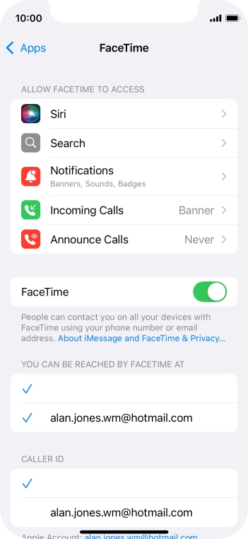 Press the indicator next to 'FaceTime' to turn the function on or off. Press the indicator next to 'FaceTime' to turn the function on or off.