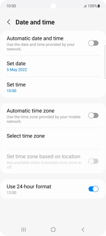 Press the indicator next to 'Automatic date and time' to turn on the function.
