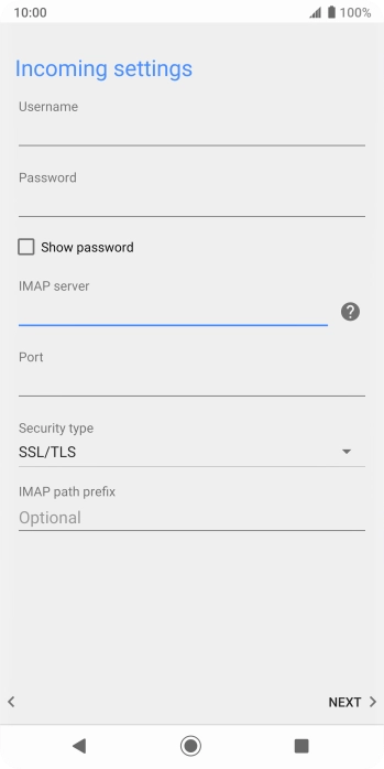 Press the field below 'Port' and key in 143. Press the field below 'Port' and key in 143.