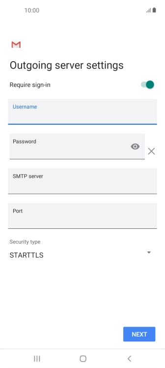 Press the field below 'Password' and key in the password of your email provider's outgoing server. Press the field below 'Password' and key in the password of your email provider's outgoing server.
