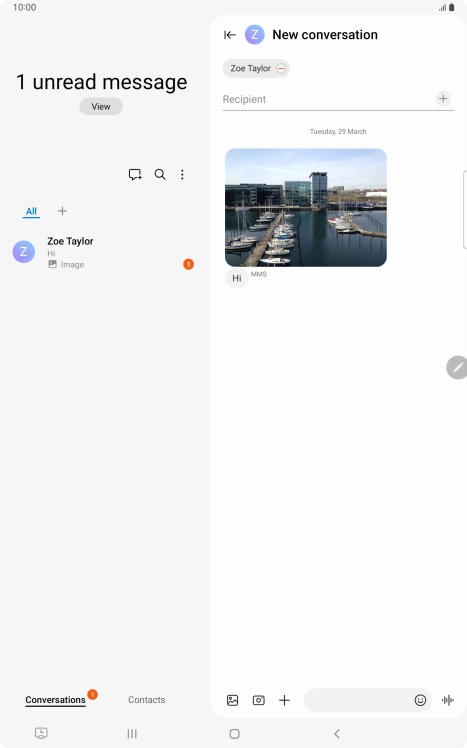 Press the text input field and write the text for your picture message. Press the text input field and write the text for your picture message.
