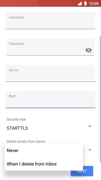 Press Never to keep emails on the server when you delete them on your phone. Press Never to keep emails on the server when you delete them on your phone.