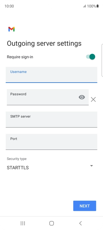 Press the field below 'Password' and key in the password of your email provider's outgoing server. Press the field below 'Password' and key in the password of your email provider's outgoing server.
