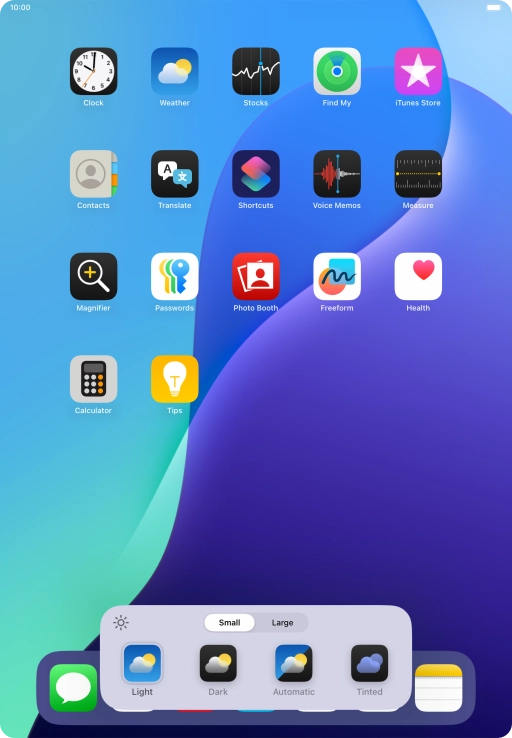 Press the required setting to select the size of app icons on the home screen.