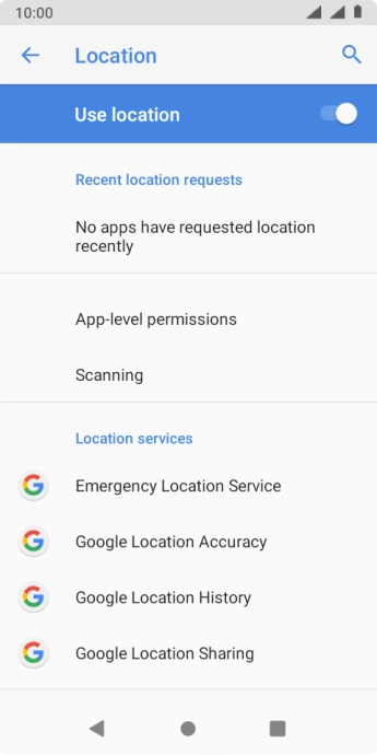 Press Google Location Accuracy. Press Google Location Accuracy.