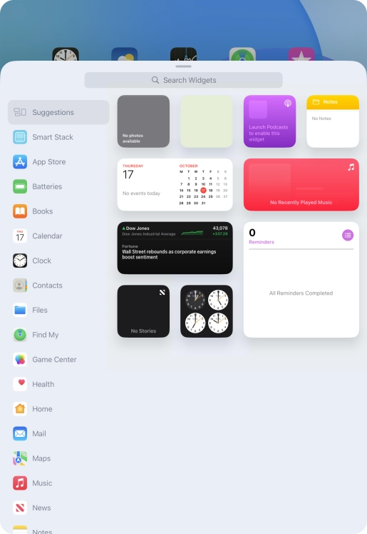 Press the required widget. Press the required widget.