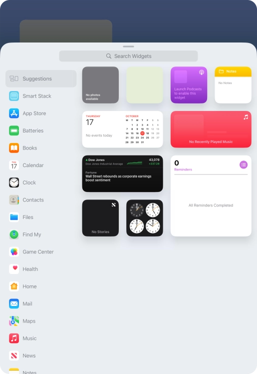 Press the required widget. Press the required widget.